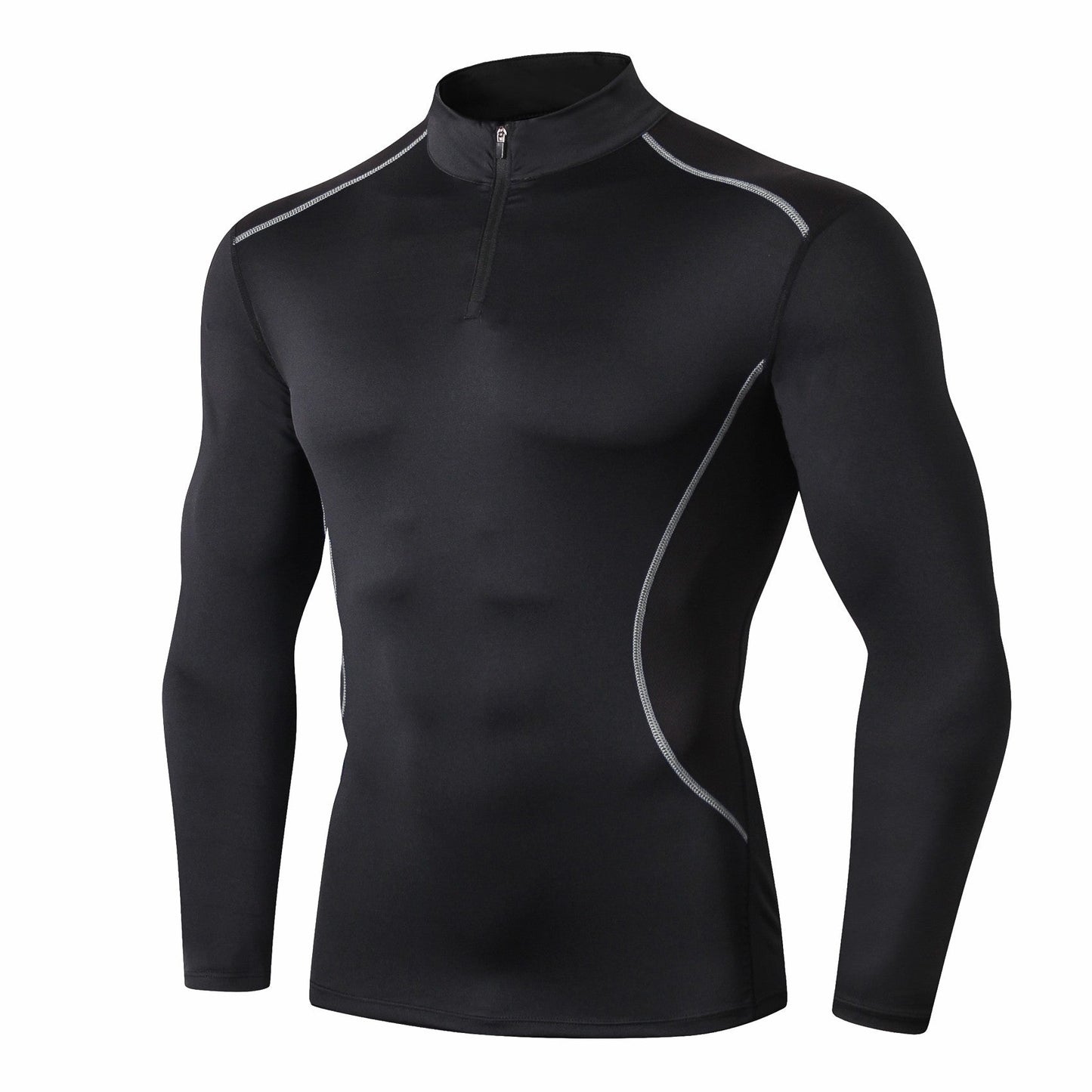 Men Workout Compression Shirts 1/4 Zip Pullover Long Sleeve Running Shirts Sports Training Sweatshirt LANBAOSI