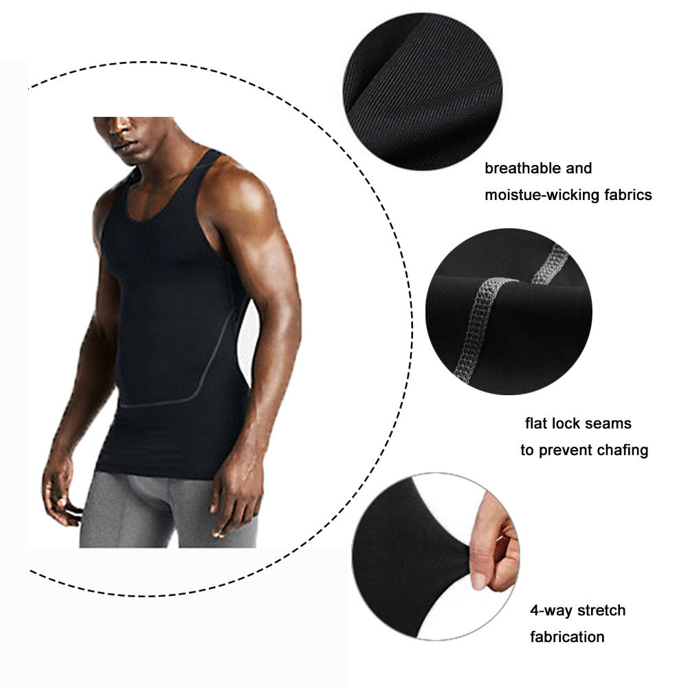 Men's Breathable Sport Vest Sleeveless Compression Tank Top LANBAOSI