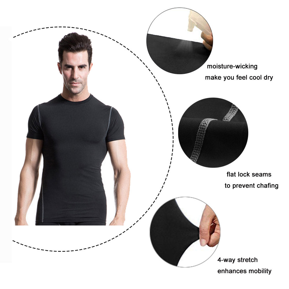 Men's Training Top Compression Short Sleeve Quick Dry Base Layer Shirt LANBAOSI