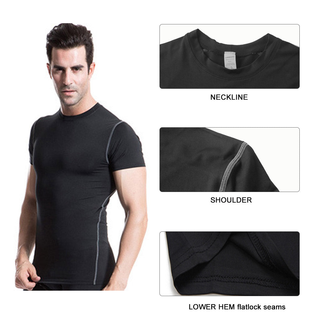 Men's Training Top Compression Short Sleeve Quick Dry Base Layer Shirt LANBAOSI
