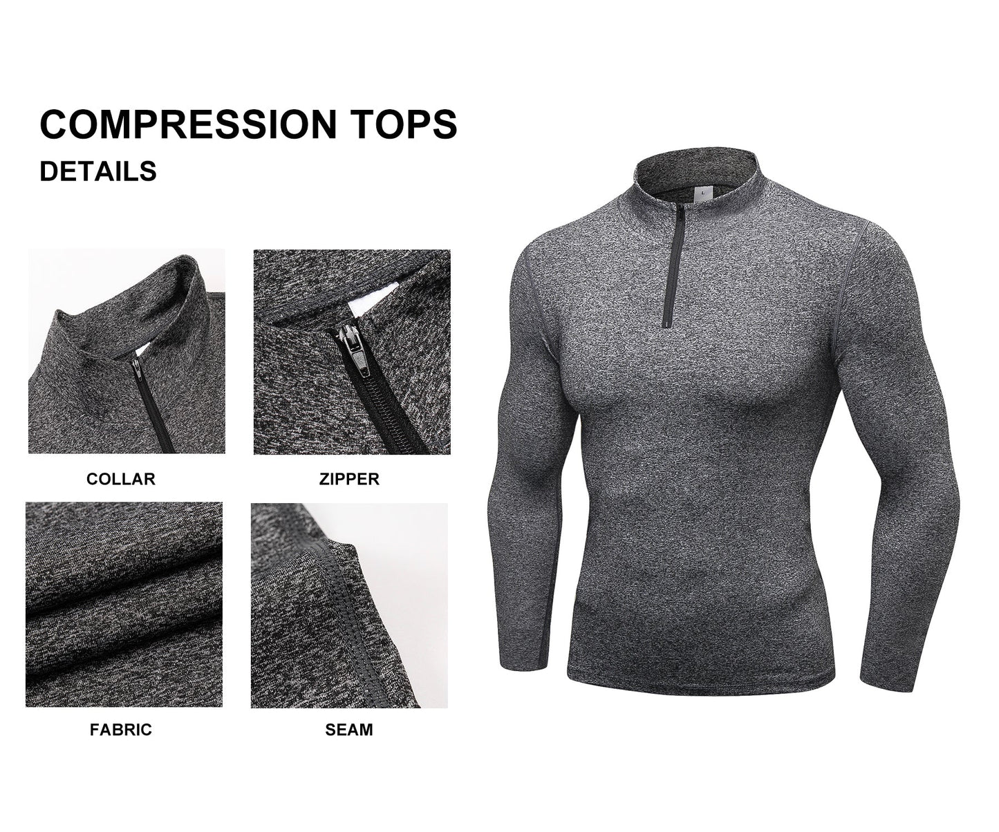 Mens 1/4 Zip Mock Long Sleeve Compression Workout Shirt Thermal Tops LANBAOSI