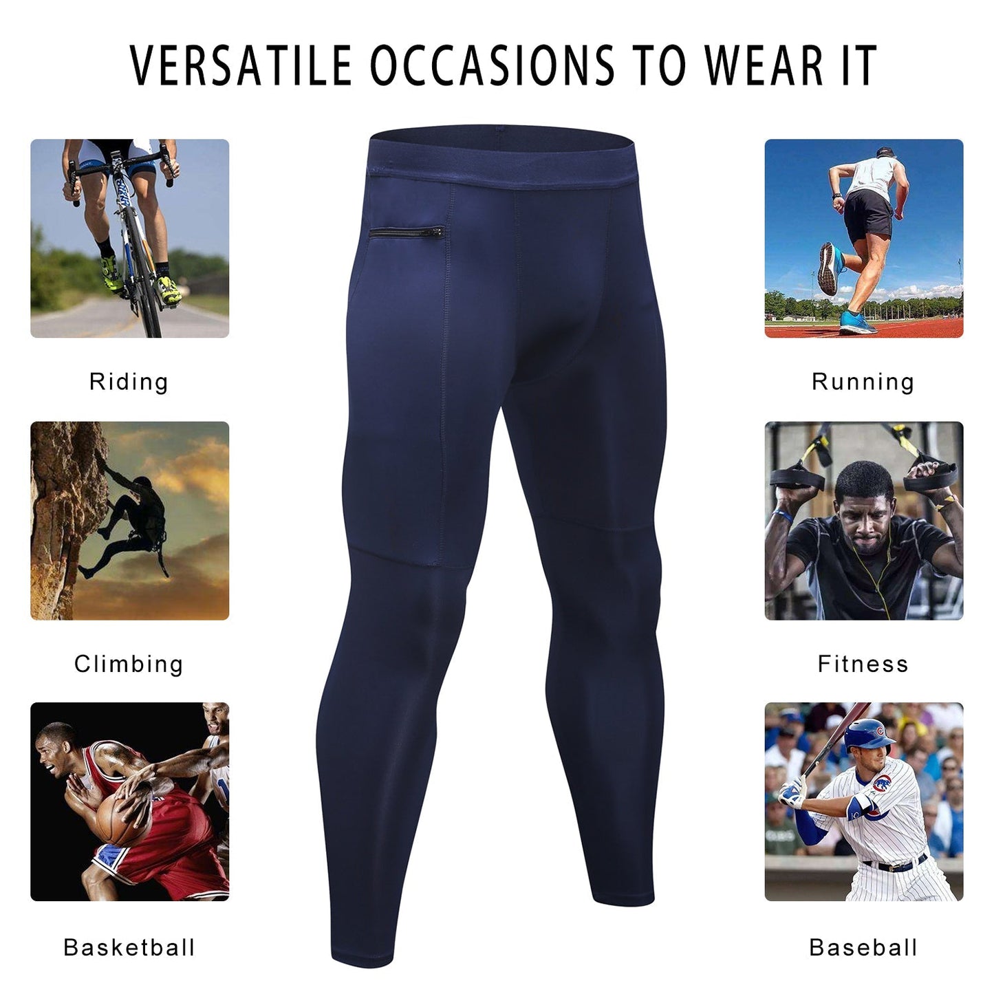 Mens Comprssion Pants with Pockets Workout Clothes Gym Fitness Leggings Running Yoga Tights Thermal Baselayer Underwear LANBAOSI