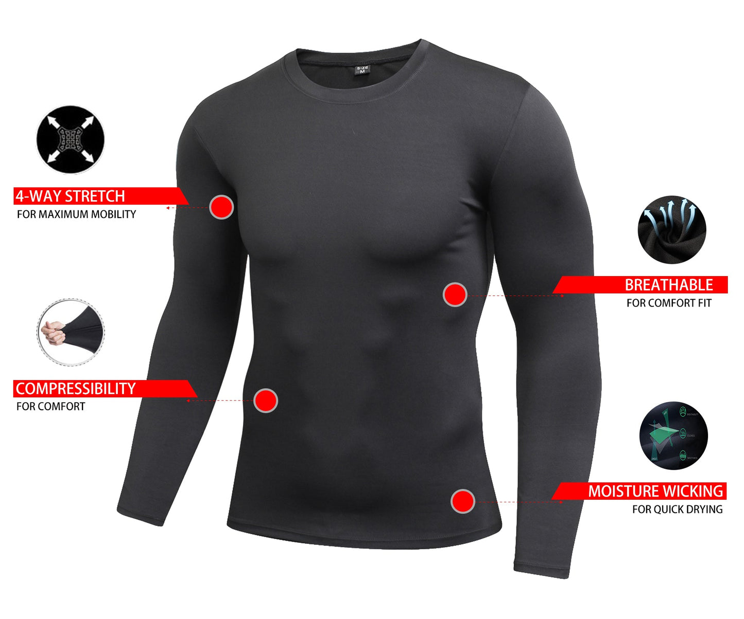 Mens Long Sleeve Quick Dry Compression Shirts Running Baselayer athletic Top LANBAOSI