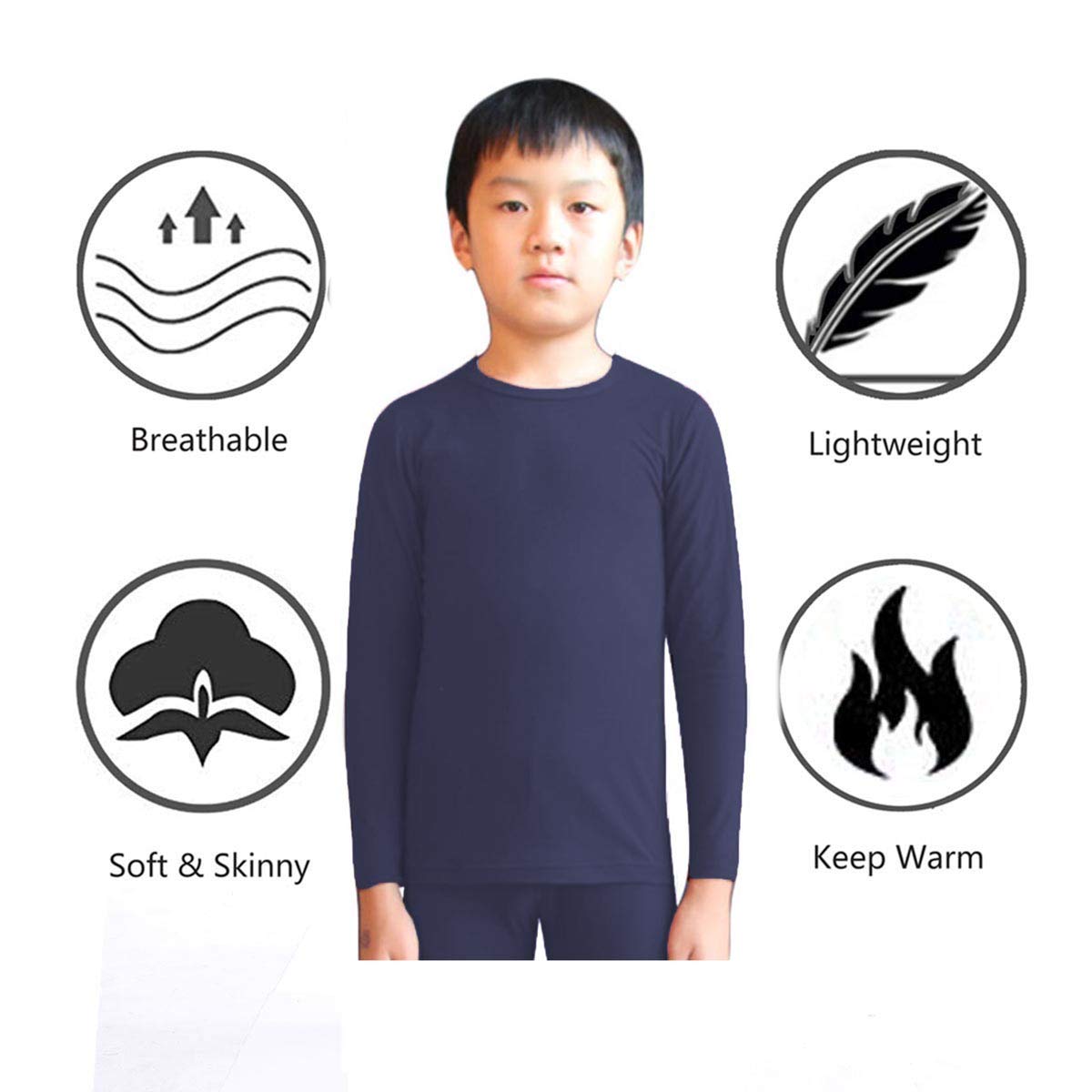 Winter Thermal Tops for Boys Fleece Lined Underwear Tee Unisex Long Sleeve Undershirts Baselayer LANBAOSI