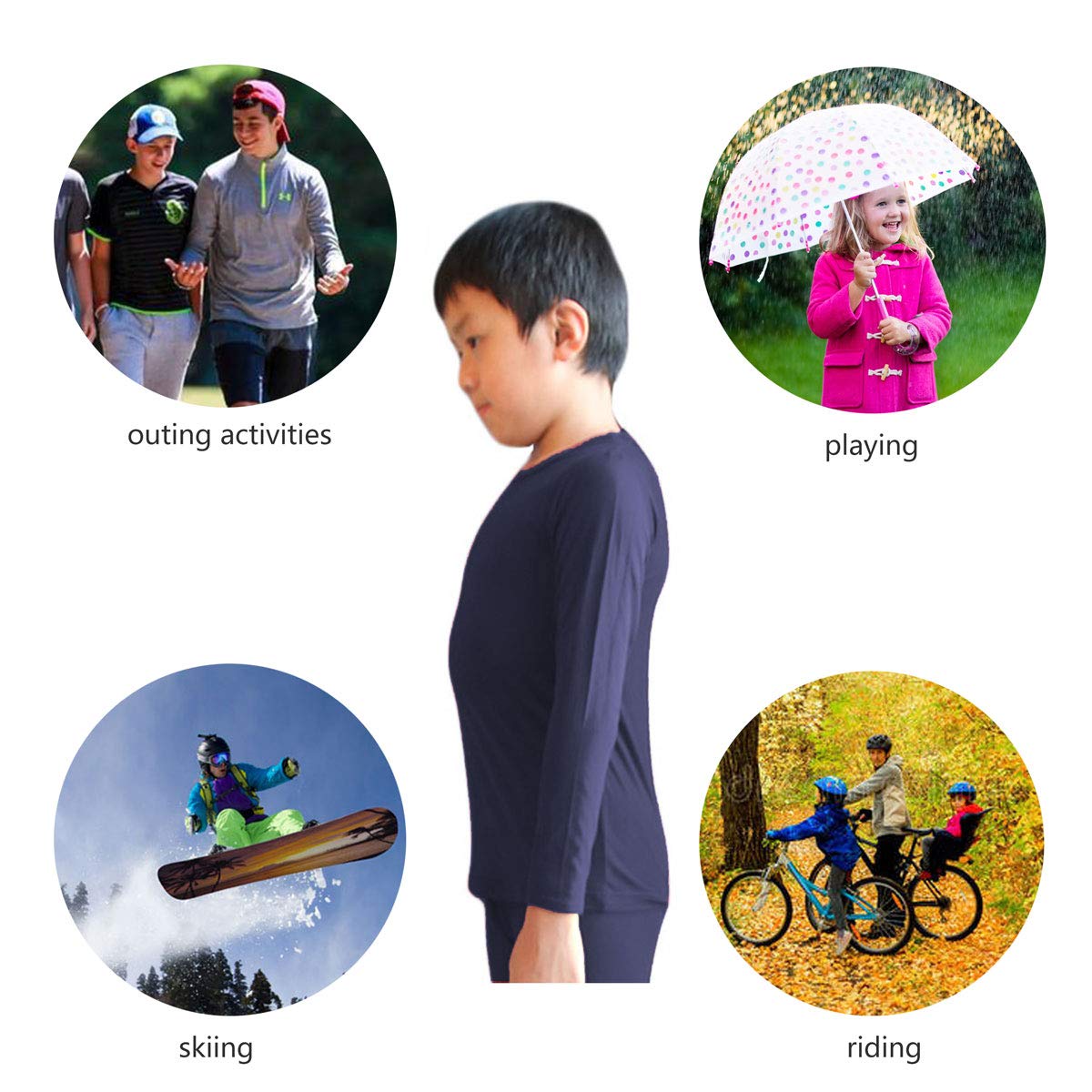 Winter Thermal Tops for Boys Fleece Lined Underwear Tee Unisex Long Sleeve Undershirts Baselayer LANBAOSI