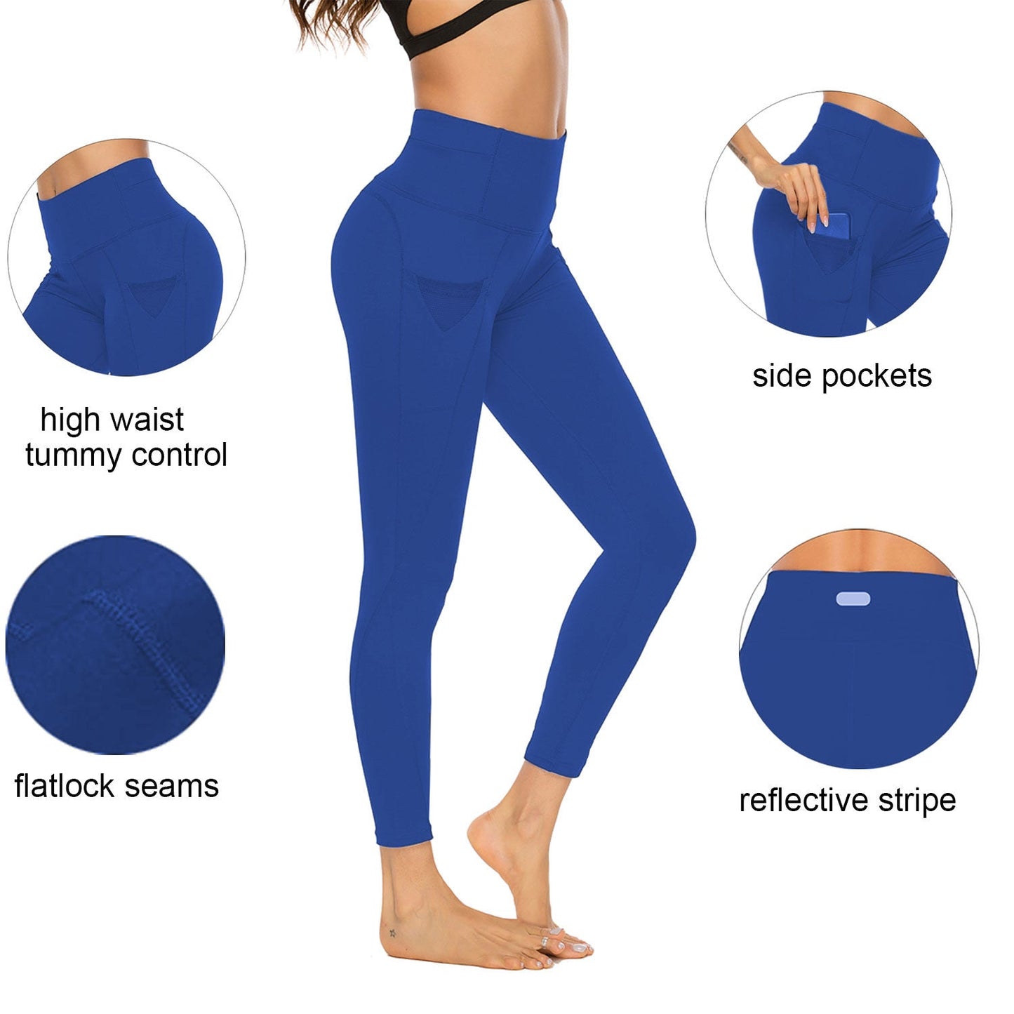 Women High Waist Leggings Running Yoga Pants with Reflective Strip LANBAOSI
