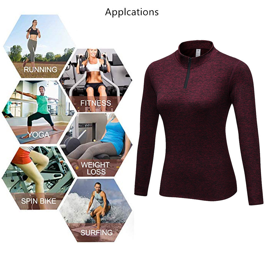 Women Quarter Zip Running Jacket Long Sleeve Yoga Shirt Pullover LANBAOSI