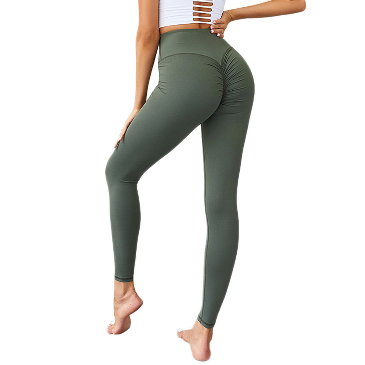 Women Ruched Butt Lifting Leggings High Waist Tummy Control Yoga Pants LANBAOSI