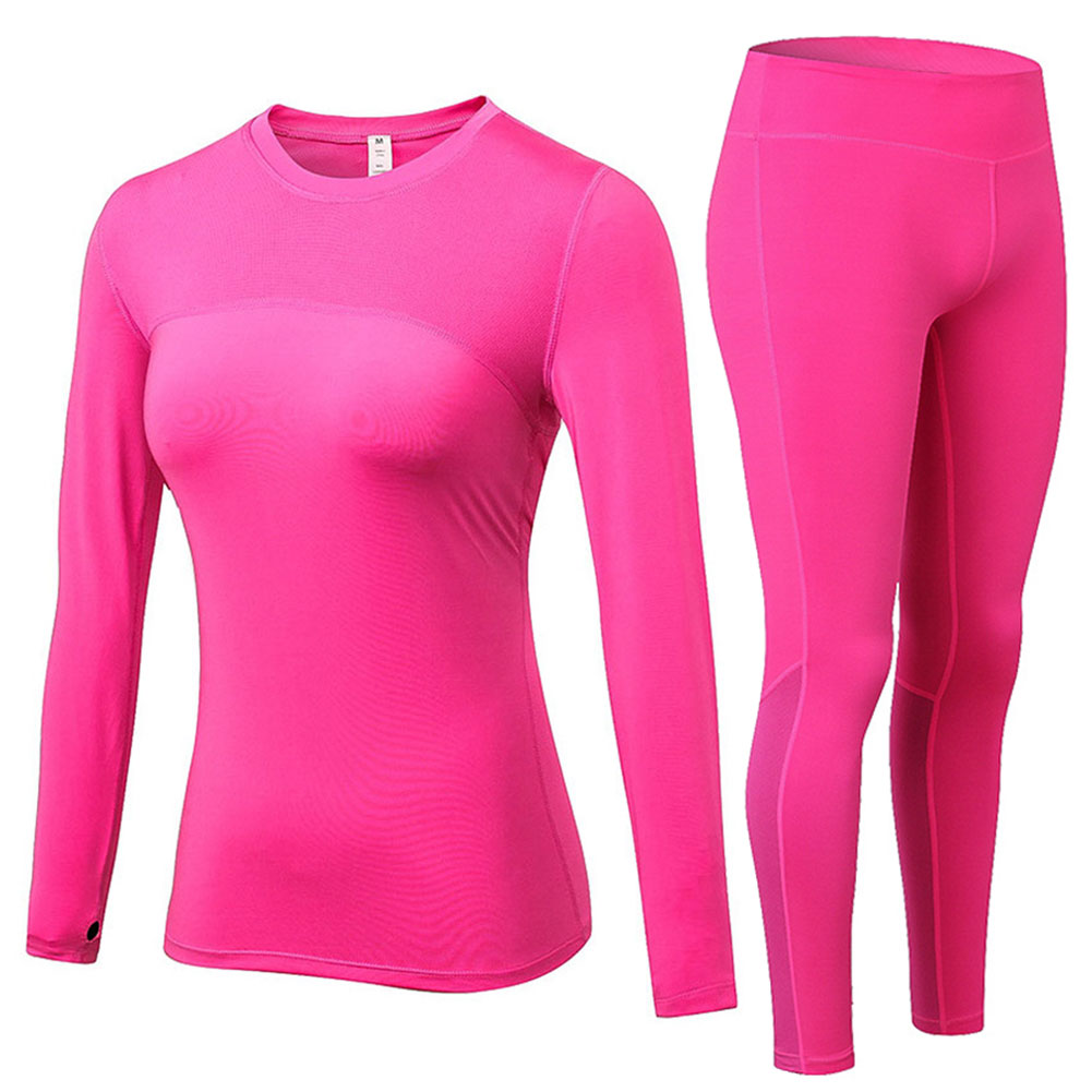 Women Running Suit Compression Long Johns Breathable Top & Bottom Set LANBAOSI