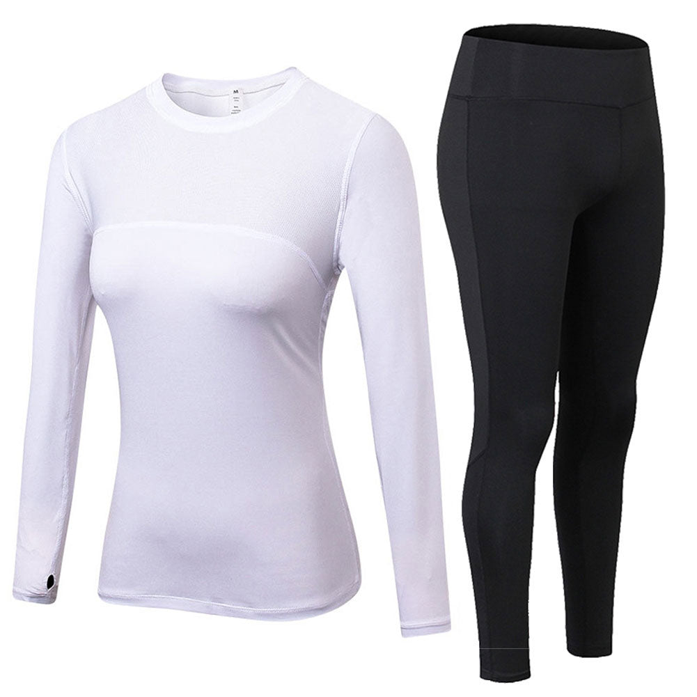 Women Running Suit Compression Long Johns Breathable Top & Bottom Set LANBAOSI