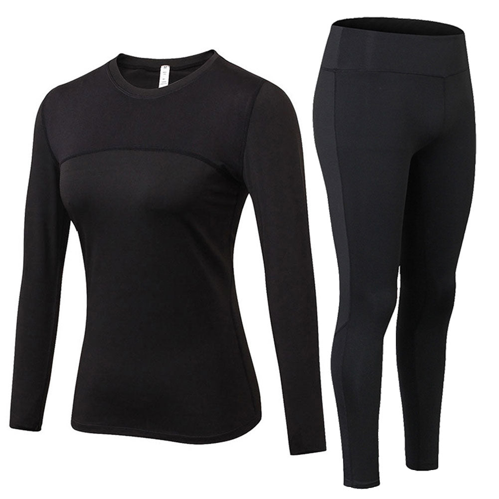 Women Running Suit Compression Long Johns Breathable Top & Bottom Set LANBAOSI