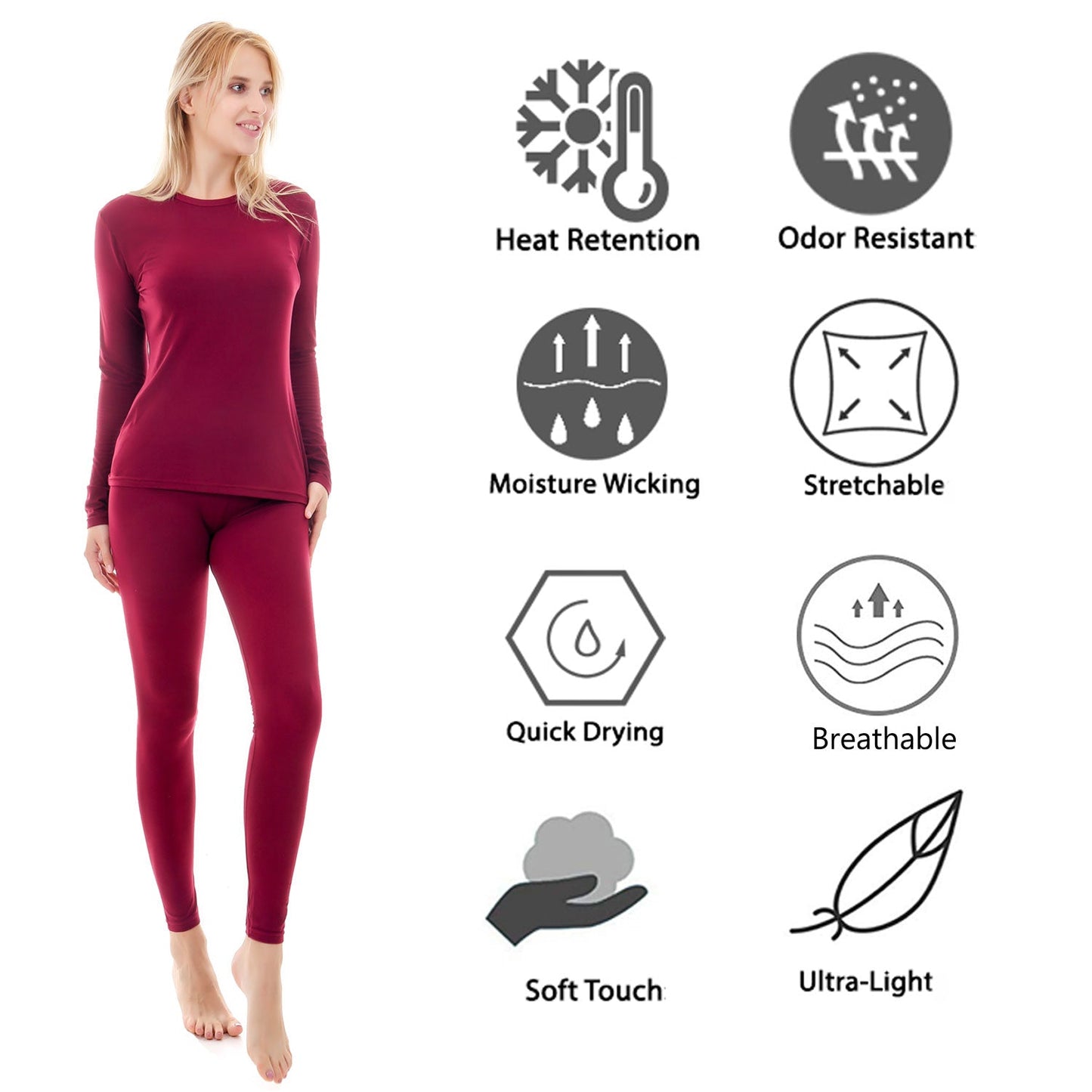 Women Thermal Underwear Ultra Soft Top and Bottom Warm Long Johns Set LANBAOSI