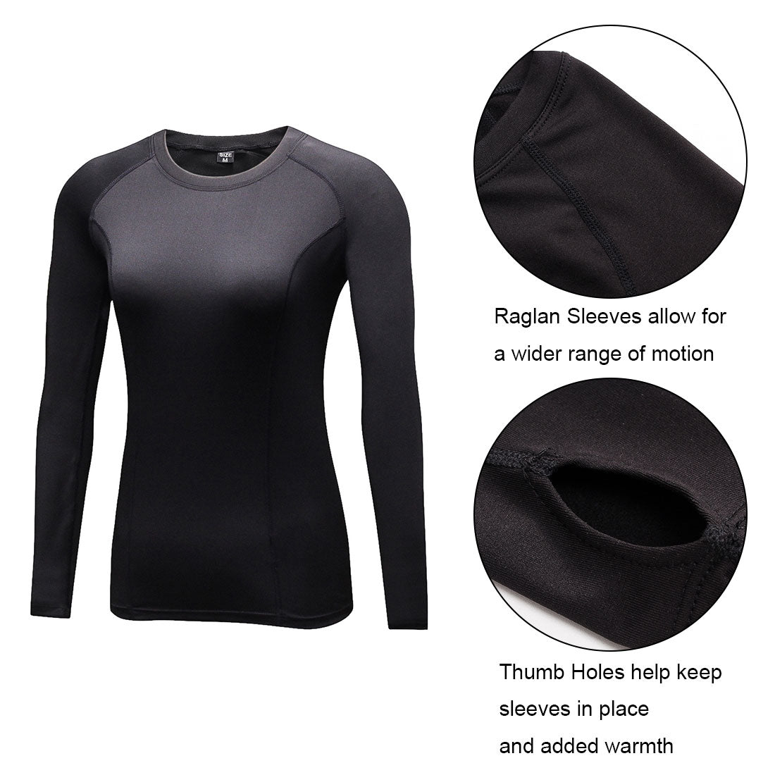 Women Thermal Winter Compression Baselayer Long Shirts with Thumb Hole LANBAOSI