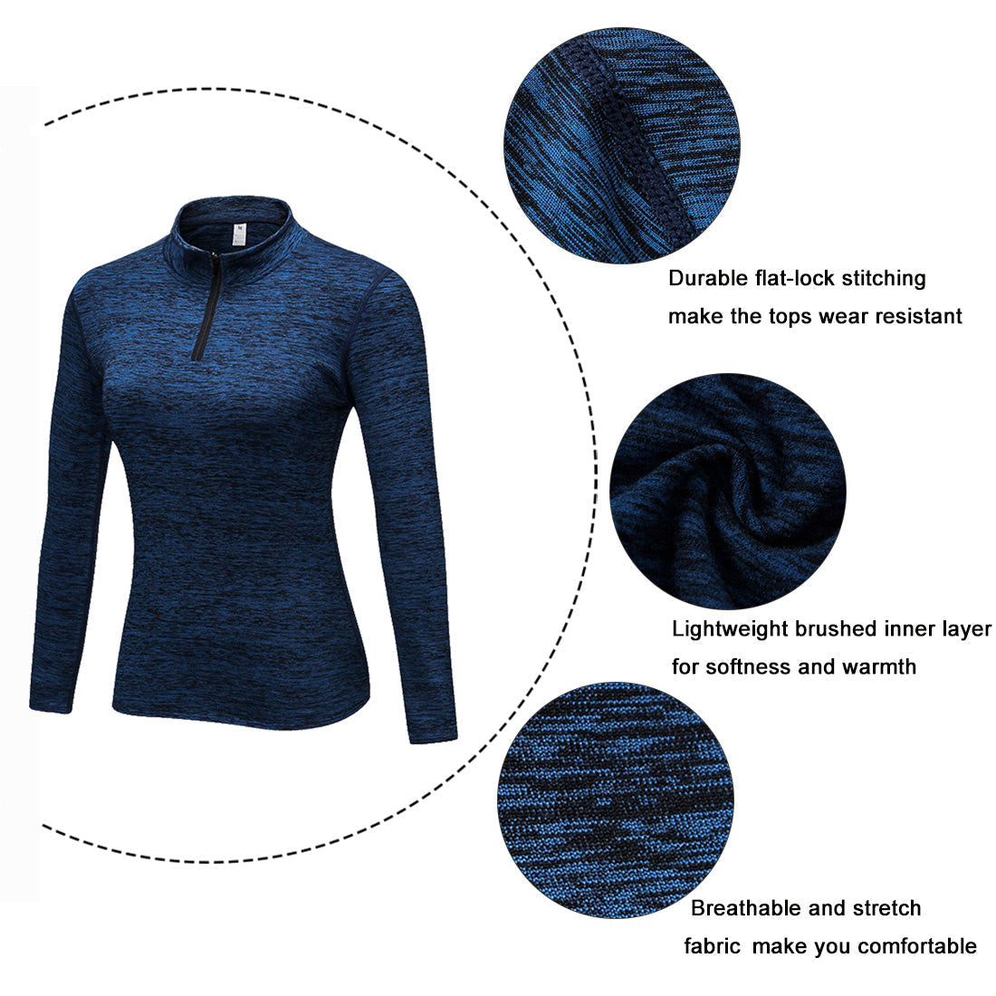 Women's Pullover Slim Fit 1/4 Zip Fleece Lined Yoga Tops LANBAOSI