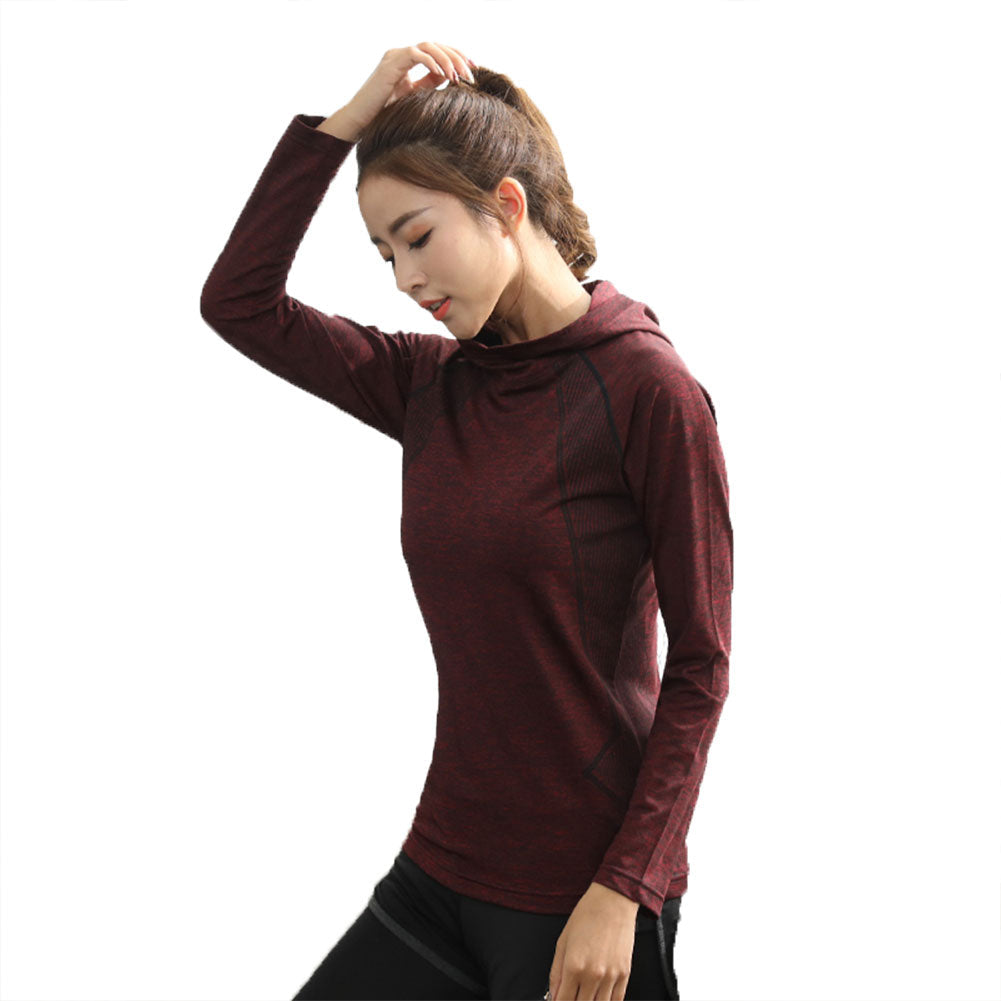 Women's Running shirt Quick Dry Yoga Fitness long Sleeve Hooded LANBAOSI