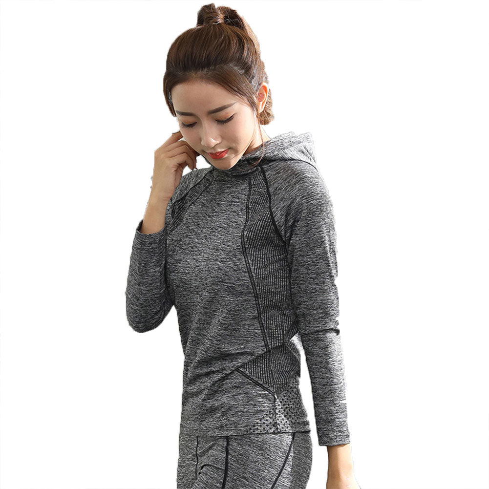 Women's Running shirt Quick Dry Yoga Fitness long Sleeve Hooded LANBAOSI