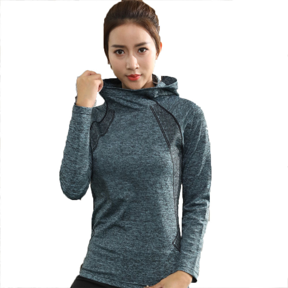 Women's Running shirt Quick Dry Yoga Fitness long Sleeve Hooded LANBAOSI