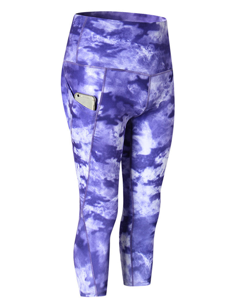 Womens Printed Yoga Compression Capri High Waist Tummy Control Legging LANBAOSI