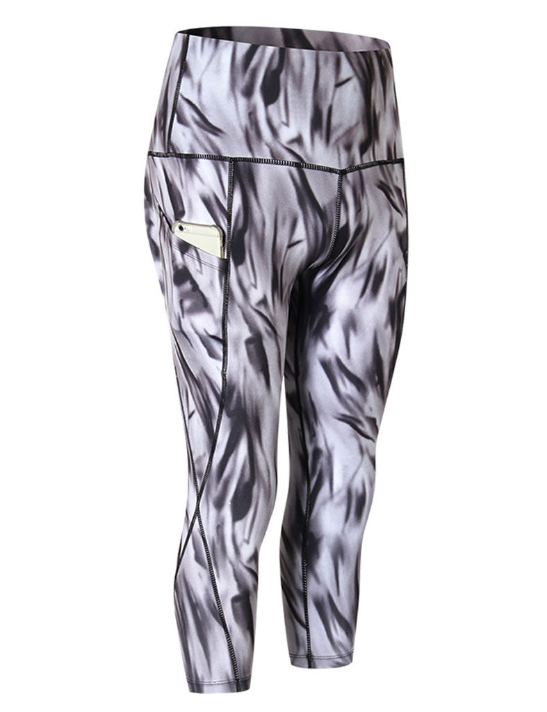 Womens Printed Yoga Compression Capri High Waist Tummy Control Legging LANBAOSI