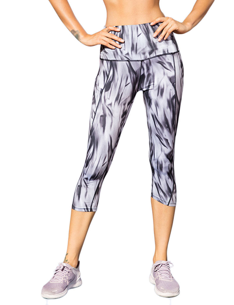 Womens Printed Yoga Compression Capri High Waist Tummy Control Legging LANBAOSI