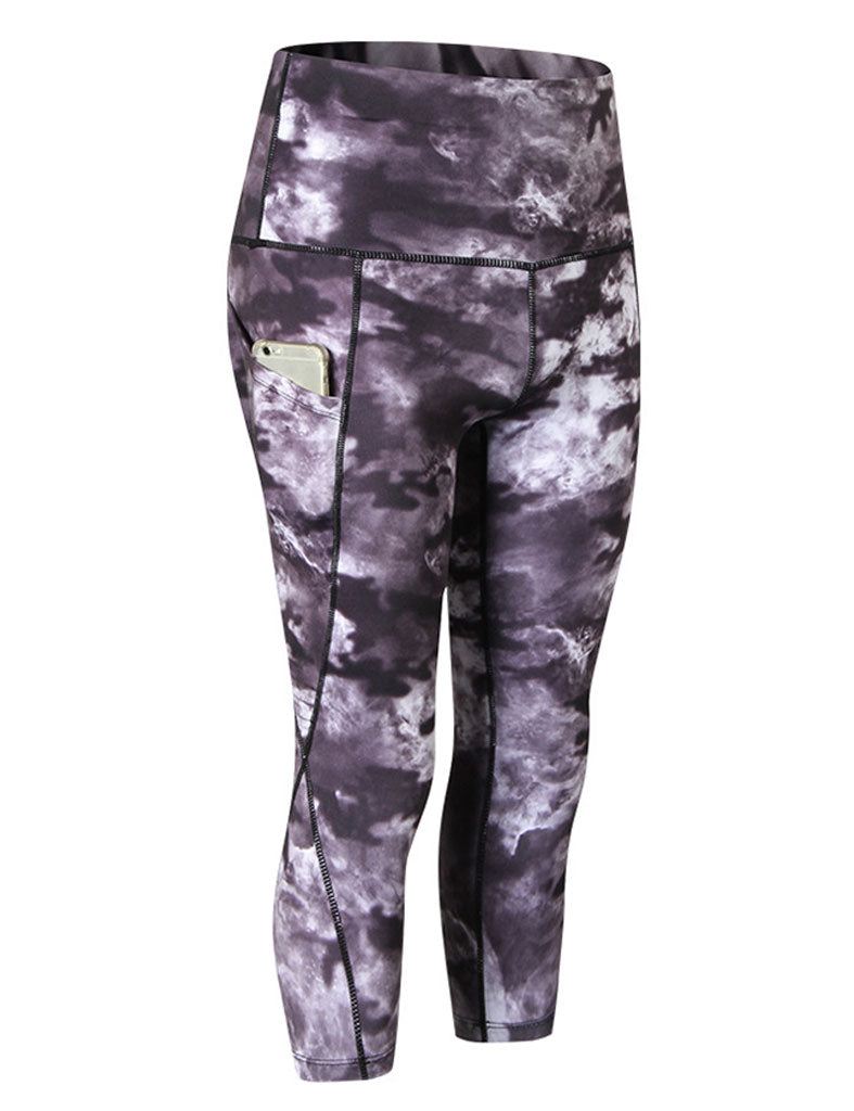 Womens Printed Yoga Compression Capri High Waist Tummy Control Legging LANBAOSI