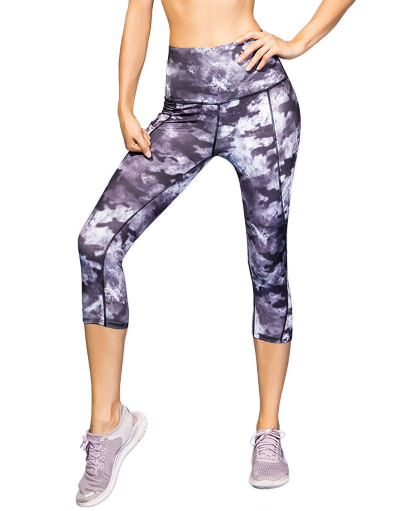 Womens Printed Yoga Compression Capri High Waist Tummy Control Legging LANBAOSI