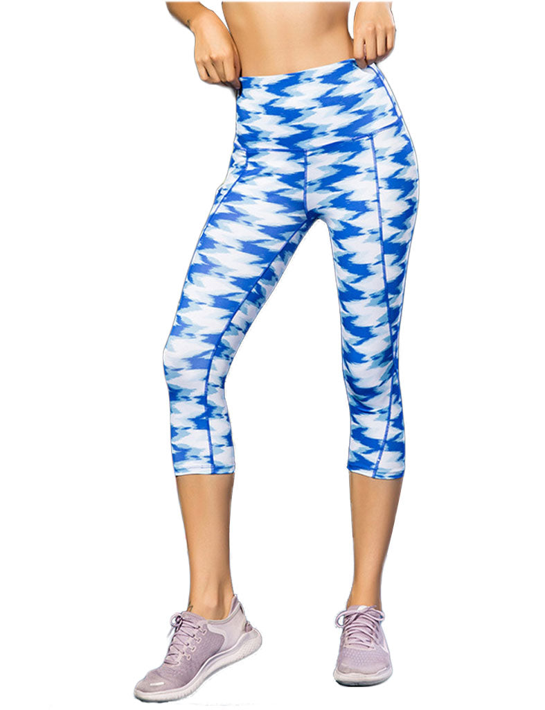 Womens Printed Yoga Compression Capri High Waist Tummy Control Legging LANBAOSI