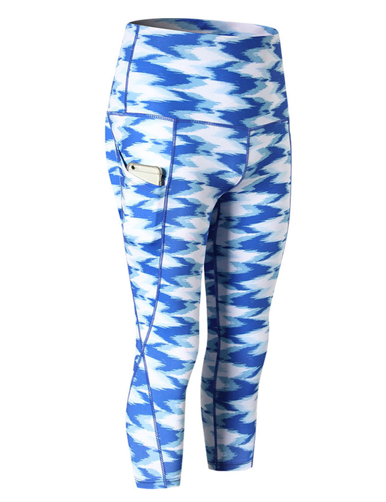 Womens Printed Yoga Compression Capri High Waist Tummy Control Legging LANBAOSI