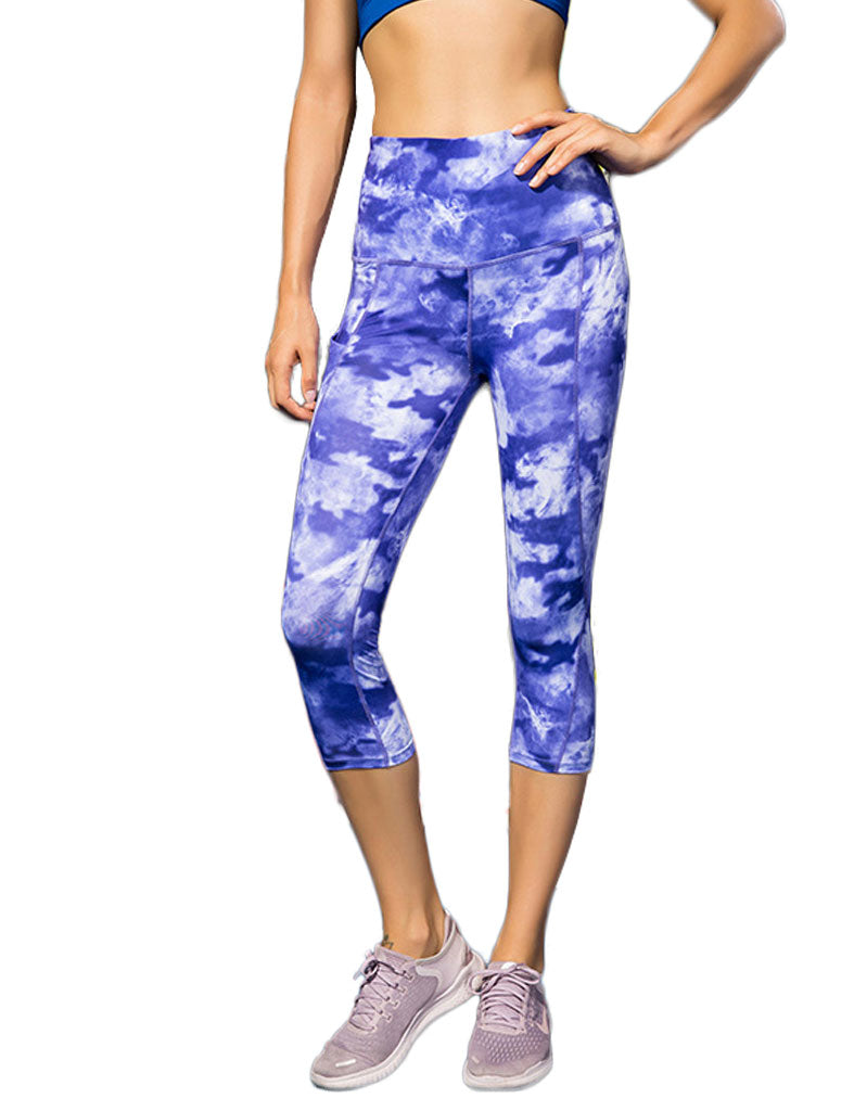 Womens Printed Yoga Compression Capri High Waist Tummy Control Legging LANBAOSI