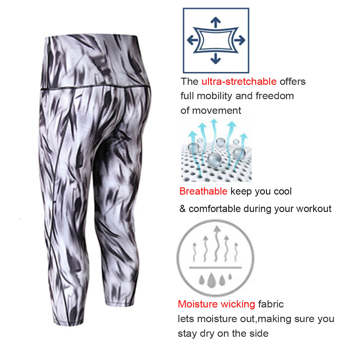 Womens Printed Yoga Compression Capri High Waist Tummy Control Legging LANBAOSI