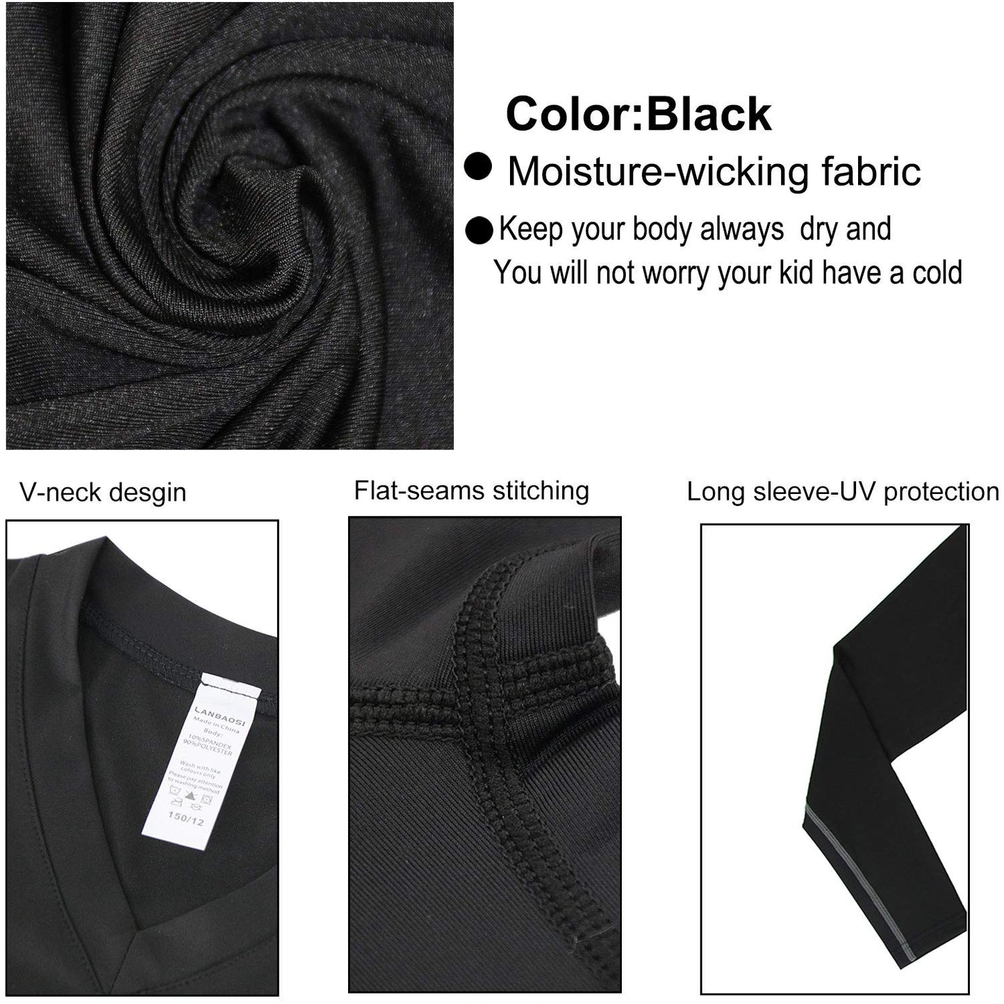 Youth Boys Compression Shirt Long Sleeve Football Baseball Undershirt for Unisex Quick Dry Sports Baselayer LANBAOSI