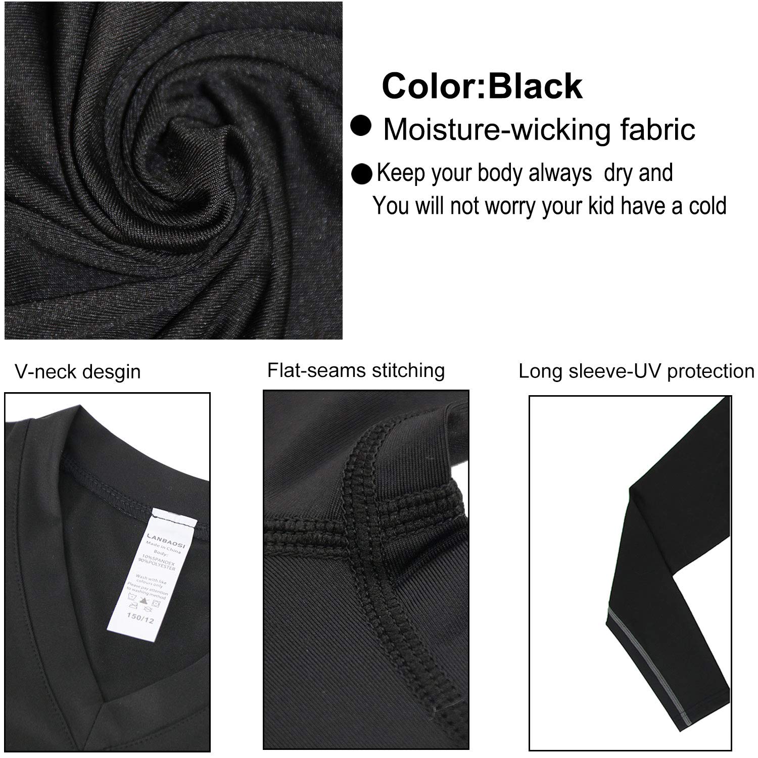 Youth Boys Compression Shirt Long Sleeve Football Baseball Undershirt for Unisex Quick Dry Sports Baselayer LANBAOSI