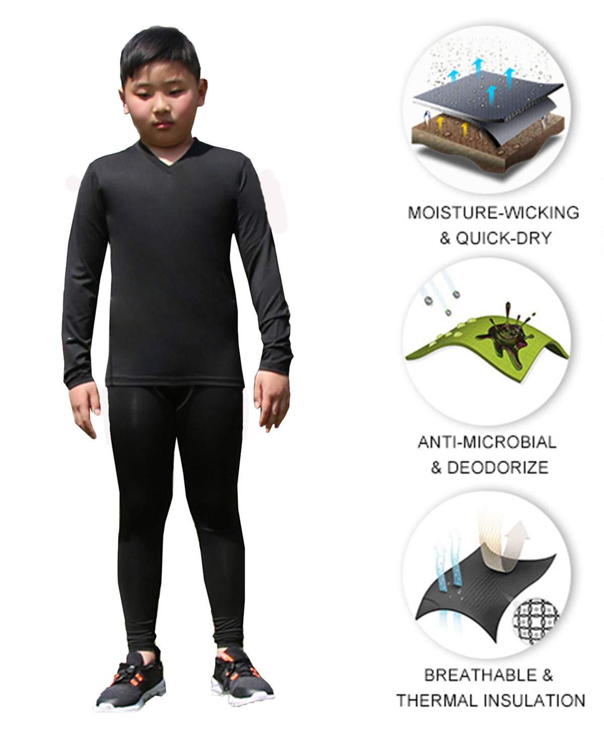 Youth Boys Compression Shirt Long Sleeve Football Baseball Undershirt for Unisex Quick Dry Sports Baselayer LANBAOSI