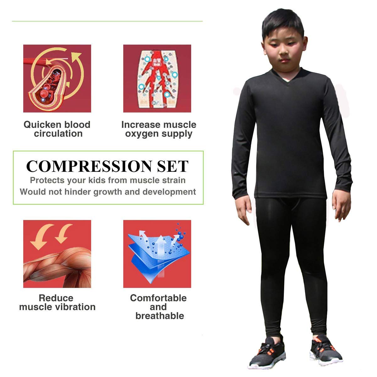 Youth Boys Compression Shirt Long Sleeve Football Baseball Undershirt for Unisex Quick Dry Sports Baselayer LANBAOSI