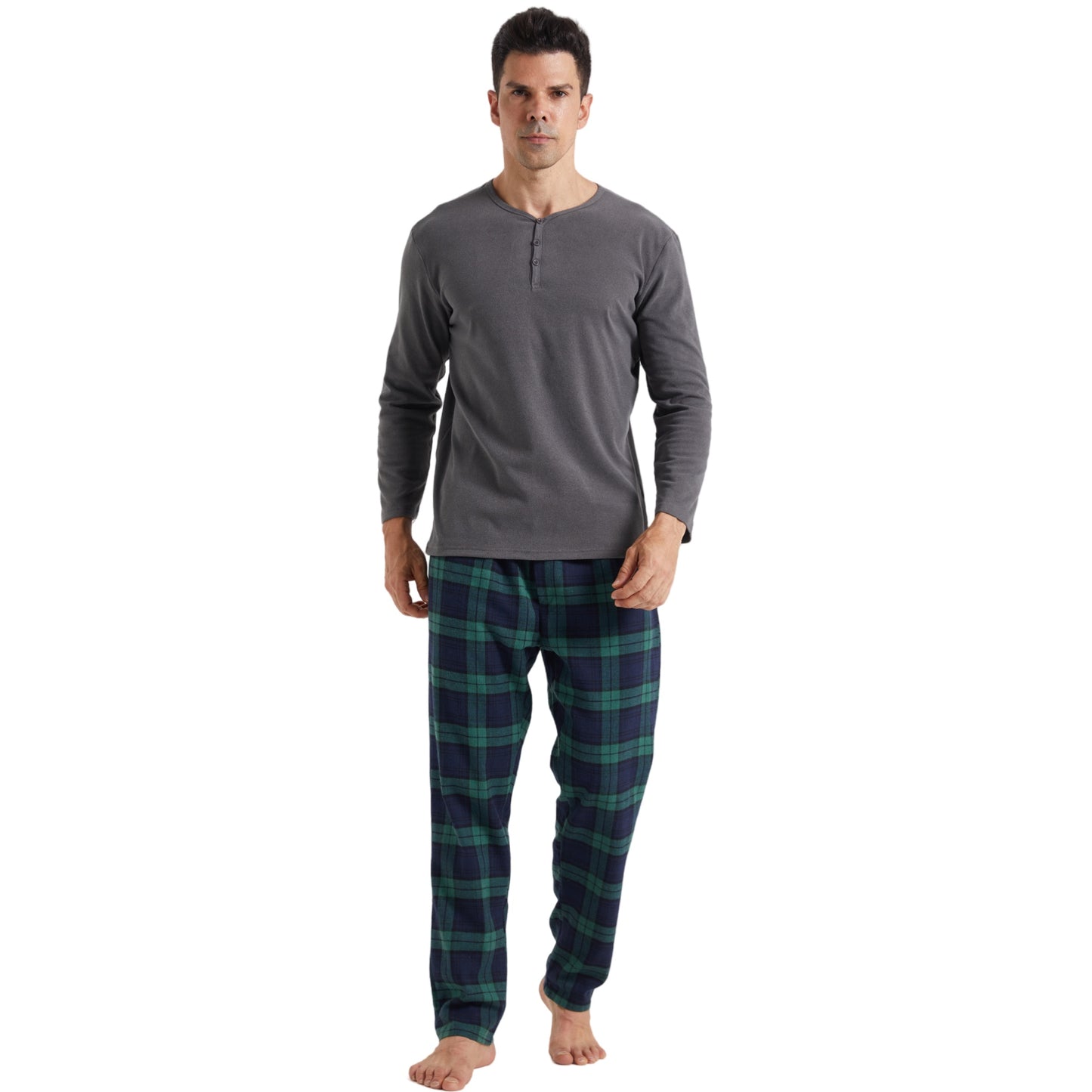 LANBAOSI Men Pajamas Set Comfy Plaid Flannel Pants And Microfleece Shirt