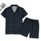 LANBAOSI Mens Pajamas Set Short Sleeve Button Down Shirts and Plaid PJ Shorts 2pc Soft Lounge Sleepwear Set