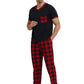 LANBAOSI Mens Pajamas Set Short Sleeve T-shirt and Plaid PJ Pants Set Soft Lounge Set