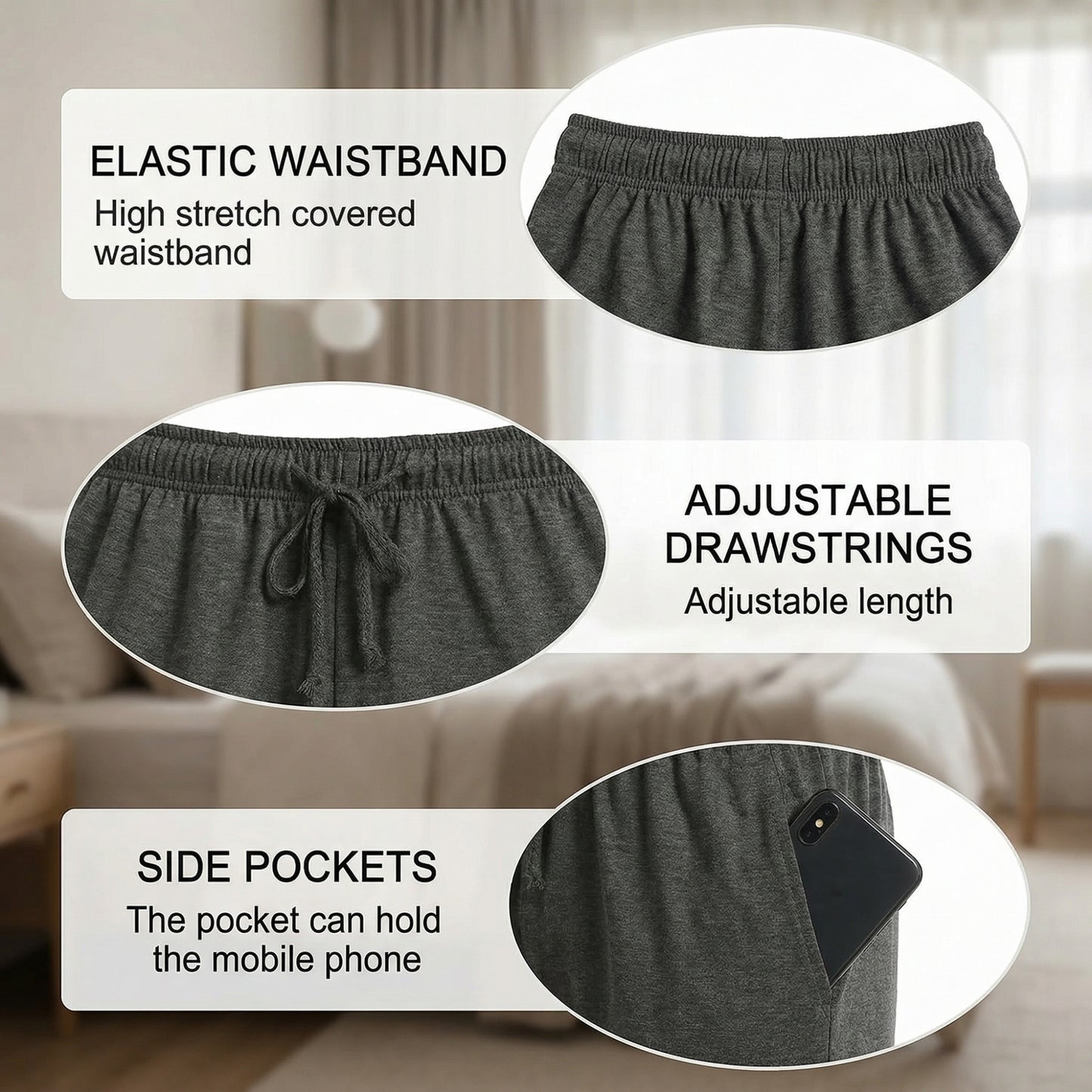 LANBAOSI Men's 2 Pack Pajama Shorts Jersey Knit Lightweight Sleep Lounge with Pockets