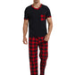 LANBAOSI Mens Pajamas Set Short Sleeve T-shirt and Plaid PJ Pants Set Soft Lounge Set