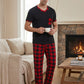 LANBAOSI Mens Pajamas Set Short Sleeve T-shirt and Plaid PJ Pants Set Soft Lounge Set
