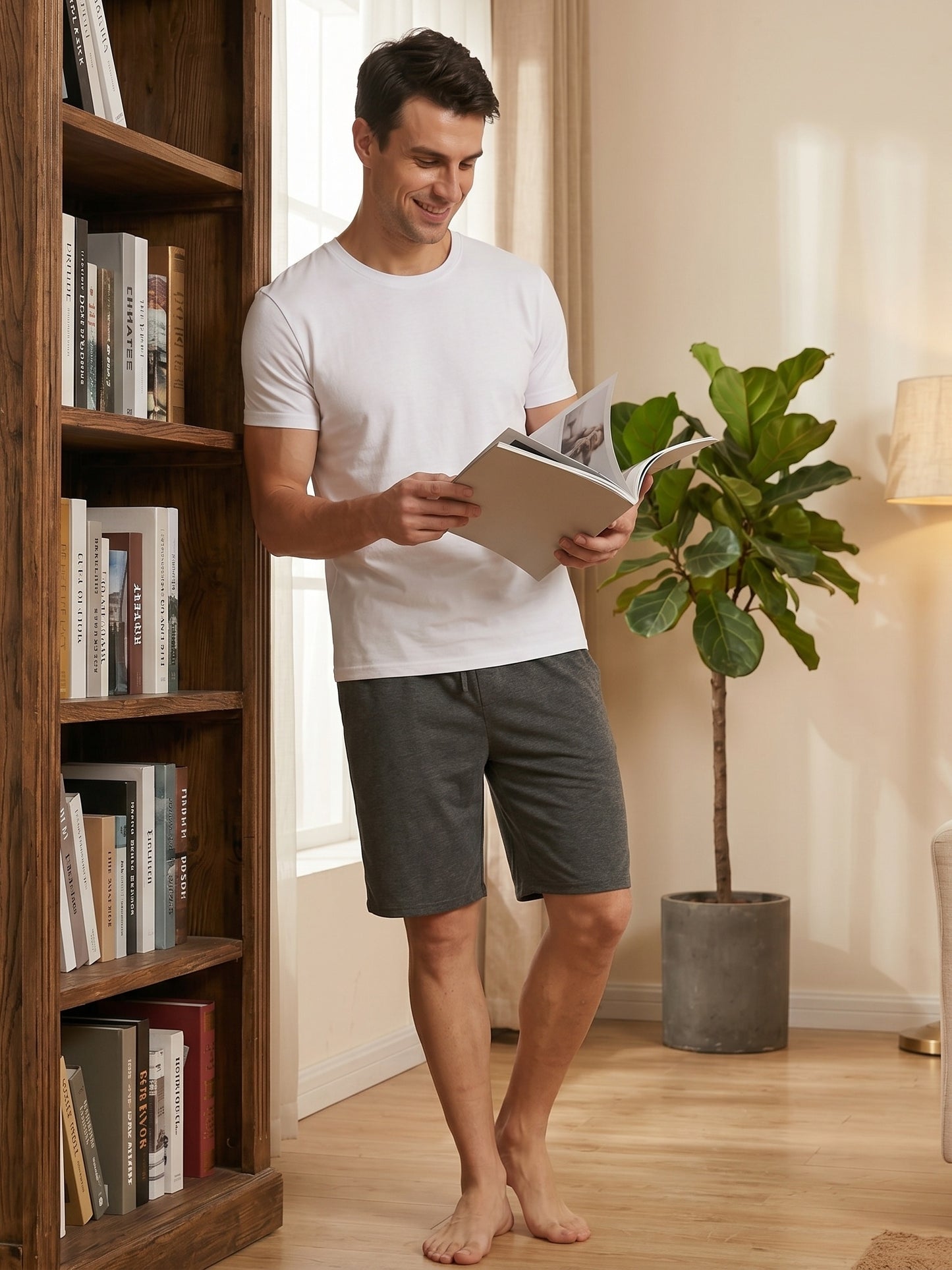 LANBAOSI Men's 2 Pack Pajama Shorts Jersey Knit Lightweight Sleep Lounge with Pockets