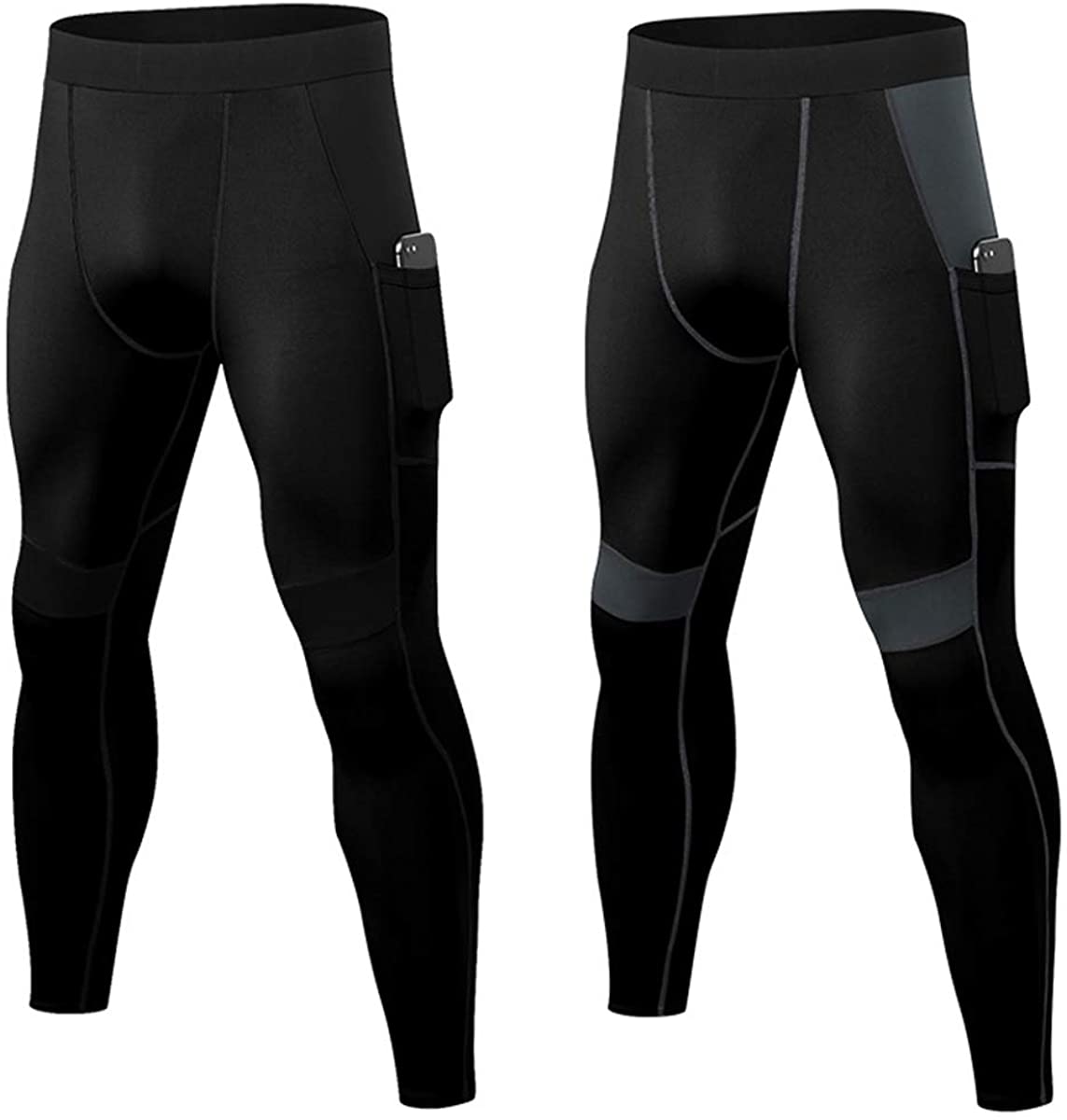 2 Pack Men's Compression Pants Workout Athletic Gym Leggings with Pockets for Male