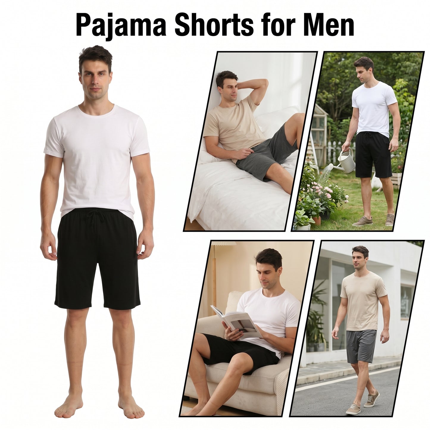 LANBAOSI Men's 2 Pack Pajama Shorts Jersey Knit Lightweight Sleep Lounge with Pockets