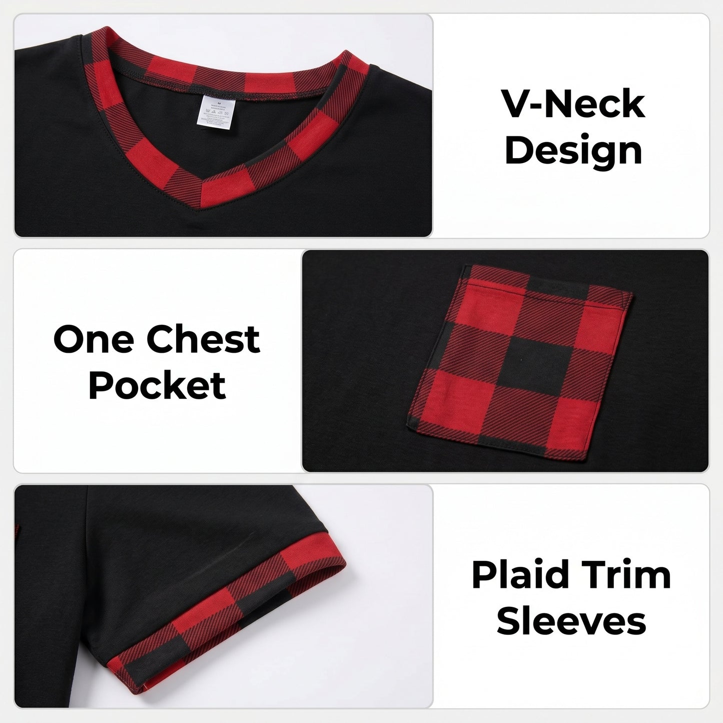 LANBAOSI Mens Pajamas Set Short Sleeve T-shirt and Plaid PJ Pants Set Soft Lounge Set