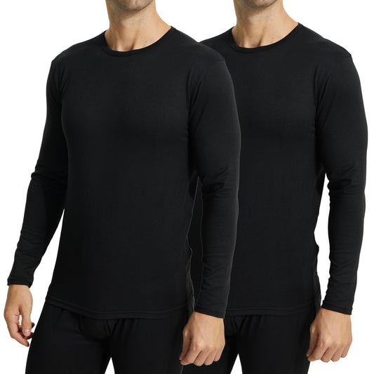 2 Pack Men Thermal Underwear Top Crew Neck Male Long Johns Shirts