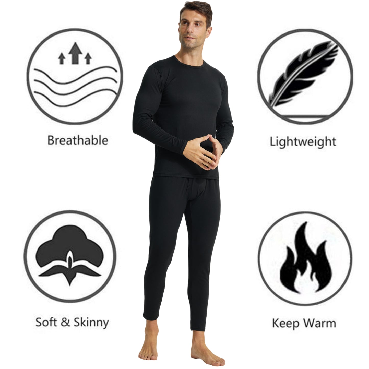 Men Thermal Underwear Set Winter Top & Bottom Ultra Soft Male Long John Set