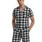 LANBAOSI Mens Pajamas Set Short Sleeve Button Down Shirts and Plaid PJ Shorts 2pc Soft Lounge Sleepwear Set