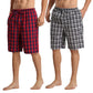 LANBAOSI Men's 2 Pack Pajama Shorts Cotton Blend Sleep Lounge Shorts Plaid Drawstring with Pockets