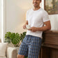 LANBAOSI Men's 2 Pack Pajama Shorts Cotton Blend Sleep Lounge Shorts Plaid Drawstring with Pockets