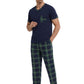 LANBAOSI Mens Pajamas Set Short Sleeve T-shirt and Plaid PJ Pants Set Soft Lounge Set
